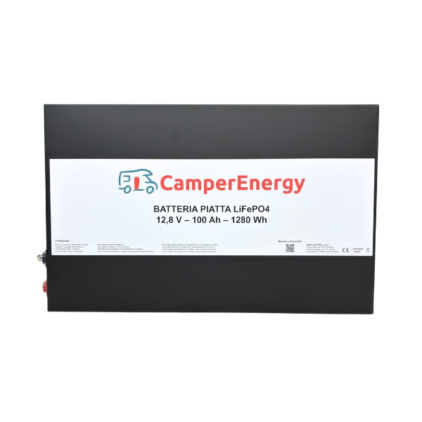 Batteria Piatta LiFePO4 12,8V 100Ah CamperEnergy – 1280Wh con BMS Smart e Bluetooth per Camper e Van