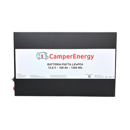 Batteria Piatta LiFePO4 12,8V 100Ah CamperEnergy – 1280Wh con BMS Smart e Bluetooth per Camper e Van