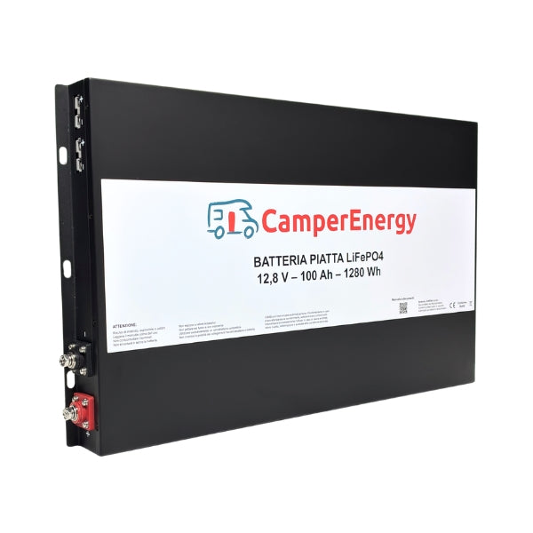 Batteria Piatta LiFePO4 12,8V 100Ah CamperEnergy – 1280Wh con BMS Smart e Bluetooth per Camper e Van