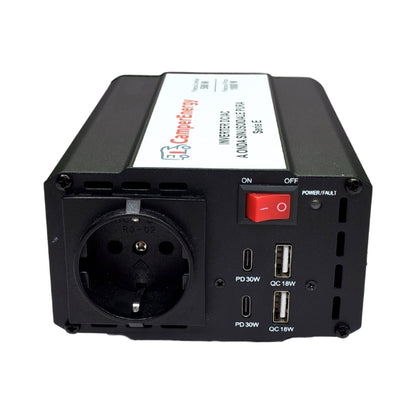 Inverter Onda Pura 500W 12/24V CamperEnergy – Serie E Compatto con USB-C PD e USB-A QC